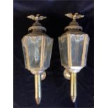 A pair of 20th Century lantern lamps in brass