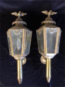 A pair of 20th Century lantern lamps in brass