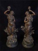 A Pair of Art Nouveau style statues in spelter.