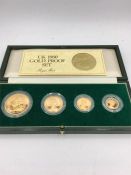 A UK 1980 Gold Proof set in 22ct gold, five pound, two pound, sovereign, half sovereign coin