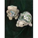 Garden Ornaments of a Frog and a Tortoise with mosaic backs