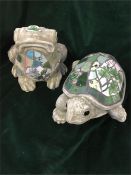 Garden Ornaments of a Frog and a Tortoise with mosaic backs