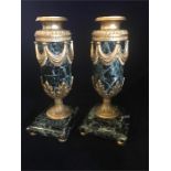 A Pair Of 19th Century French Empire Bronze Green Marble Candlesticks 26cm High