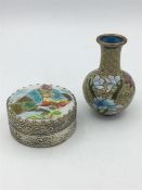 19th Century Chinese hand painted make up pot and an small enamel vase