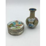 19th Century Chinese hand painted make up pot and an small enamel vase