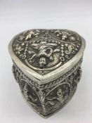 A Siam silver heart shaped box