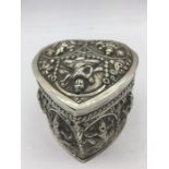 A Siam silver heart shaped box