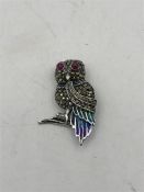 A silver and Plique A Jour owl brooch