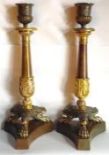 Early 19th Century Pair of French Bronze Empire & Ormolu Candlesticks excellent quality bronze