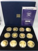 Crown Jewels coin collection, twelve in total, 24ct gold plated copper each coin has its