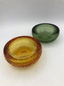 Two Whitefriars bubble ashtrays in yellow and green