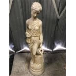 A Garden statue of a Roman goddess with an amphora, 102cm x 30cm.