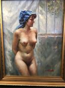 A Framed oil painting of a nude by C Eddie