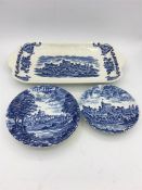 A selection of blue and white china with a Windsor theme