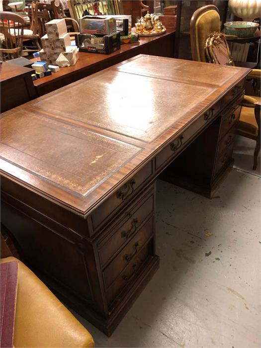 A Partners pedestal desk with three drawers over three on each pedestal