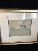 A Watercolour by Raymond Keillor 'Vickers Supermarine Before a Destroyer'