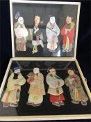 Two framed sets of Oriental silk figures