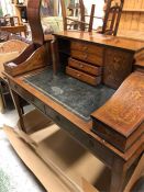 Late 19th Century French Style mahogany Carlton House Desk the D shaped superstructure fitted four