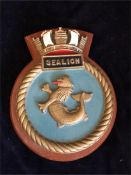 An Original HMS Sea Lion metal Royal Navy plaque.