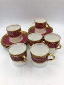 Six Aynsley Coffee cans, Maple London with a red and gold design.