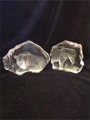 Two Swedish glass paperweights by Mats Jonasson of a Polar Bear and an Elephant