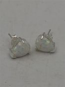 A Pair of silver and pear shaped opal stud earrings
