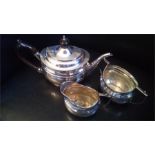 Edwardian Antique, Sterling Silver Tea Set is oval shaped, with a bellied body Hallmarked in