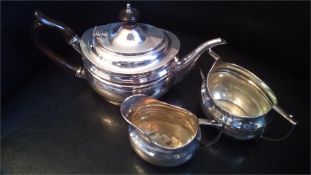 Edwardian Antique, Sterling Silver Tea Set is oval shaped, with a bellied body Hallmarked in