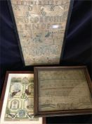 A selection of three samplers, two antique and one modern 1825, 1993 for those dated.