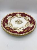 Two Burgundy and gold plates, (One AF)