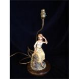 A Table lamp base of a china girl with a spaniel