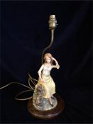 A Table lamp base of a china girl with a spaniel