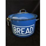 A blue enamel Vintage bread bin