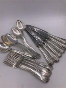 A set of six silver spoons and forks, Norwegian by Gustav Hellstrom (460g) along with six silver