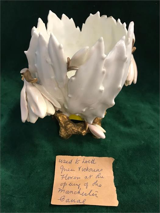 A China Flower holder, with note to confirm that it was used to present flowers to Queen Victoria at