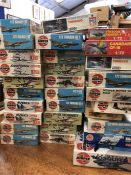 A selection of model kits from various makers, thirty in total, military aircraft.