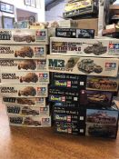A selection of fifteen military model kits, tanks.