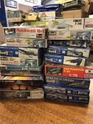 Sixteen model kits of aircraft