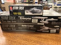 Three Star Trek models Klingon Cruiser, Starship Enterprise, Battle Cruiser