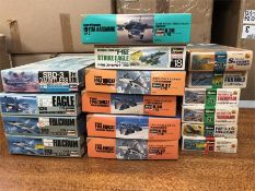 A selection of sixteen military aircraft models by a variety of makers