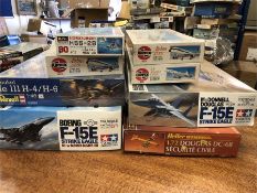 Eight model kits of aircraft various makers, various styles.