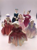 Six Figurines by Gainsborough and Royal Doulton, Cherie, Lavinia, Bable Vanity, Dinky Do.