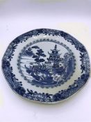 Three 18th Century Chinese plates, with similar blue and white design