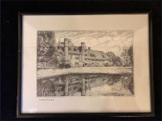 A print of a pen and ink drawing of Michelham Priory by S J Heady