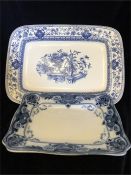 A pair of blue and white platters