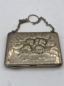 A Ladies hallmarked silver purse or bag, no liner, makers mark SB, Birmingham.