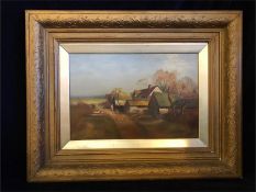 An oil on board of a country, farming scene