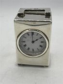 Early 20th century solid silver miniature clock and enamel white dial London hallmarked for