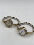 Two 9ct gold ladies watches on non gold straps