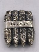 A good silver vesta case of cigar form marked 'Havana'